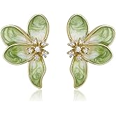 FANZE Irregular Petals Statement Earrings for Women, Pink Green Blue Flower Cute Floral Rhinestone Enamel Earring Stud Trendy Hypoallergenic Lightweight Elegant Jewelry Gift
