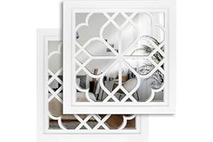 Wocred Set of 2 Mirrors Square Wall Mirror,Gorgeous Rustic Farmhouse Accent Mirror,White Color Entry Mirror for Bathroom Renovation,Bedrooms,Living Rooms and More(12”x12”)