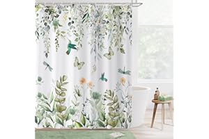 Caheansi Spring Shower Curtain, Colorful Flower Hummingbirds Butterflies Green Watercolor Leaf Botanical Bathroom Curtain Waterproof Fabric Machine Washable with Hooks, 72" Wx72 L