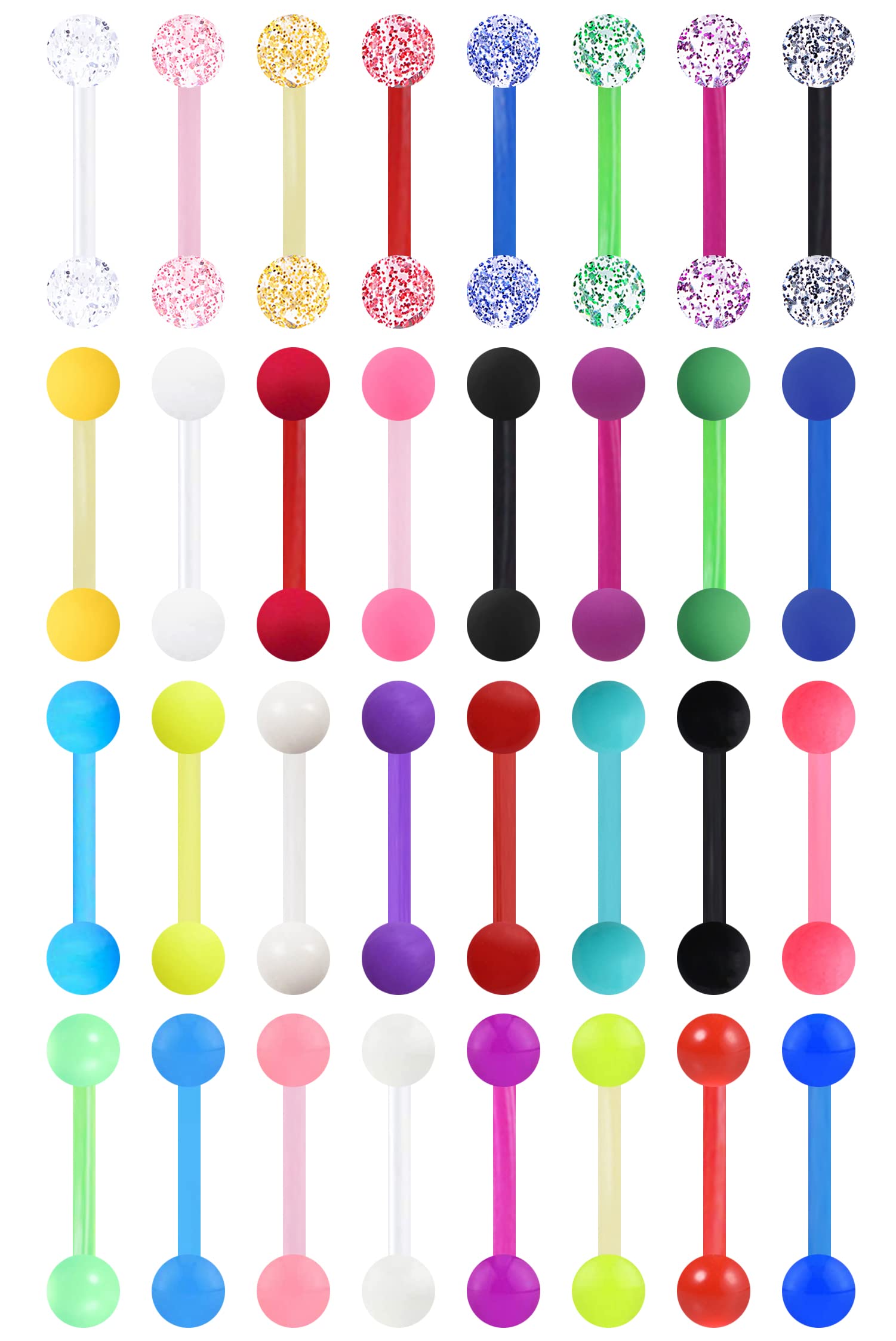 VANGOT 32Pcs 14G Surgical Steel Tongue Rings for