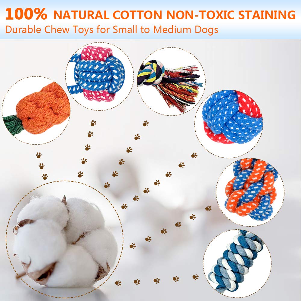 Dog Chew Toys for Puppies, AIRGOOD Durable Rope Toys, Pet Squeaky Food Spill Ball and Training Frisbee Toy Set (10 Pack )