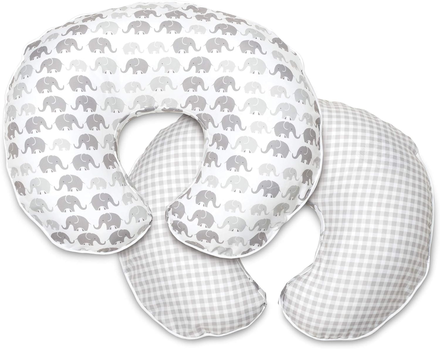 Boppy Premium Pillow Cover, Gray Elephants Plaid, UltraSoft Microfiber