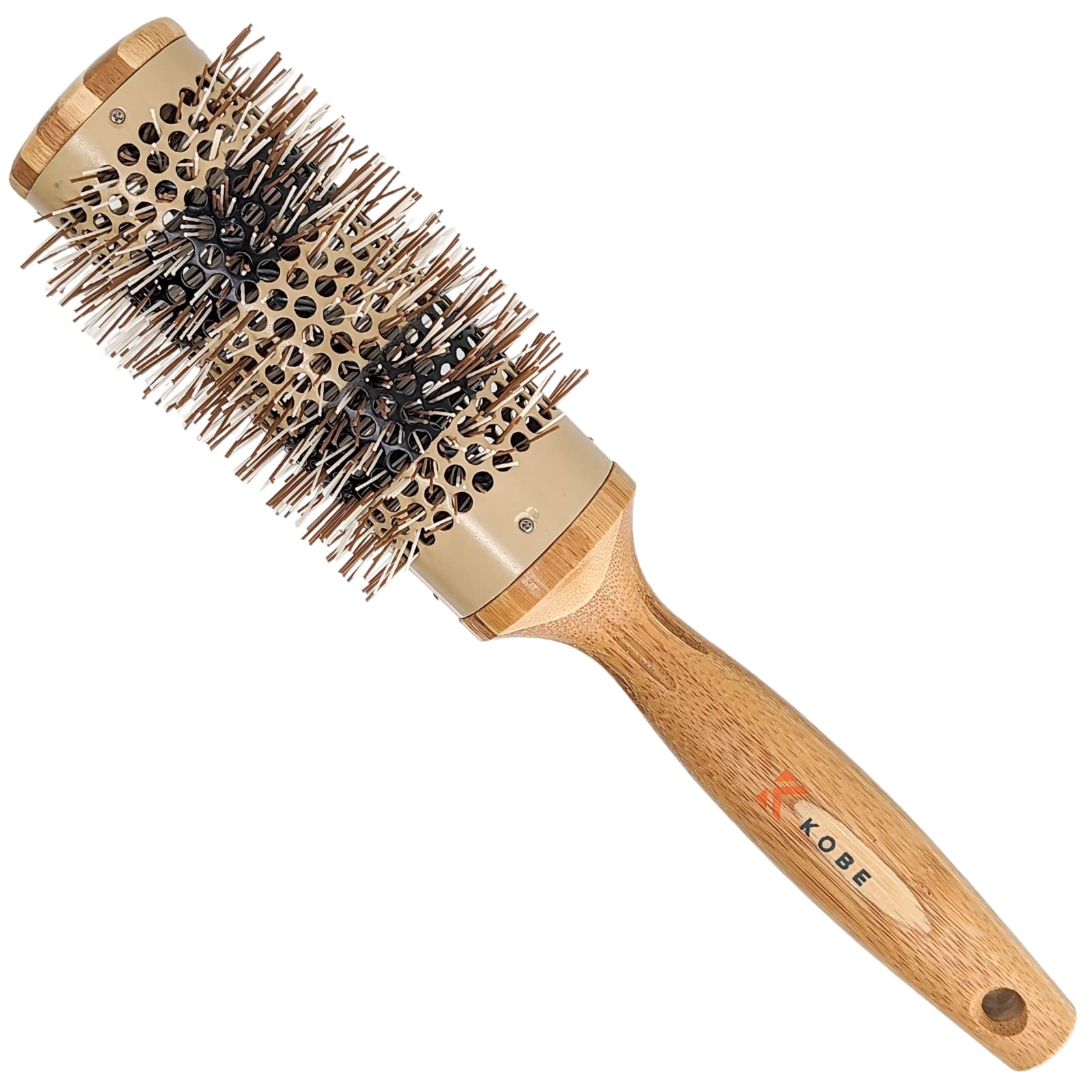 Kobe Pinto Professional Bamboo Thermal Round Brush - Styling Brush for Blow Drying & Curling - Eco Friendly Bamboo Handle - Heat-Retaining Ceramic Barrel (42 mm)