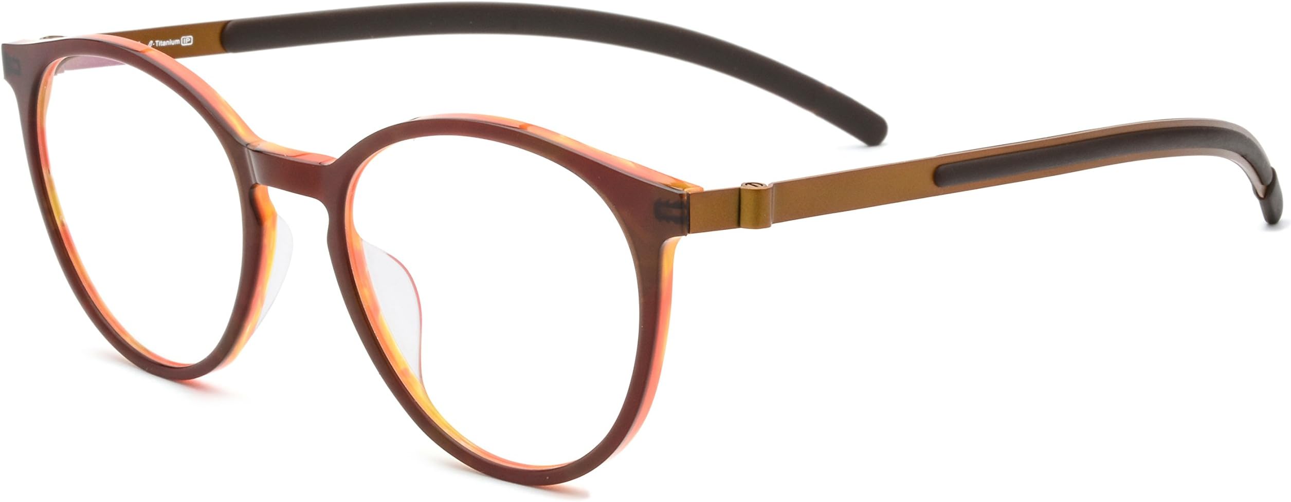 HEPIDEM Round Prescription Eyeglasses Glasses Frame Eyewear with Acetate B Titanium for Women Men 9105 (Orange)
