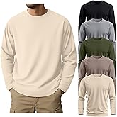 Ficerd 5 Pack Mens Big and Tall Shirts Cotton Long Sleeve Top Loose Casual Basic Shirts Crewneck Oversize Multipack Tee