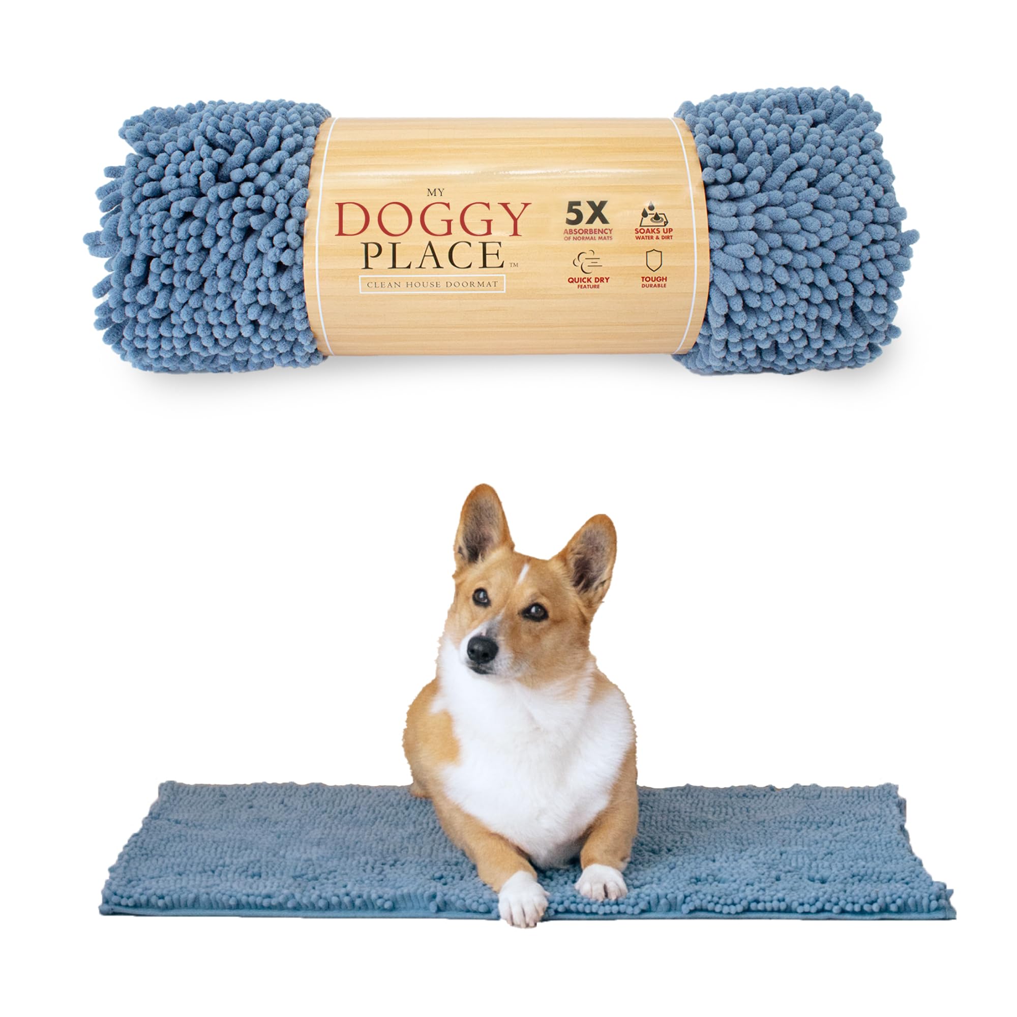 My Doggy Place - Ultra Absorbent Microfiber Dog Door Mat, Durable, Quick Drying, Washable, Prevent Mud Dirt, Keep Your House Clean (Faded Denim, Medium) - 31 x 20 Inch