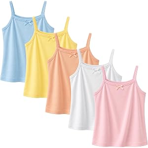 Bhyzdi Girls Camisole Undershirts 5 Pack Kids Basic Cami Tank Tops Sleeveless Undershirts for Toddler Little Girls 2-8 Years
