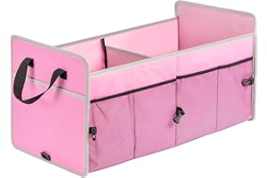 GPUSFAK Trunk Organizer for Car Collapsible Trunk Organizer, 75L Large Capacity Portable Car Organizer and Storage for SUV, Pink, 2 Compartments