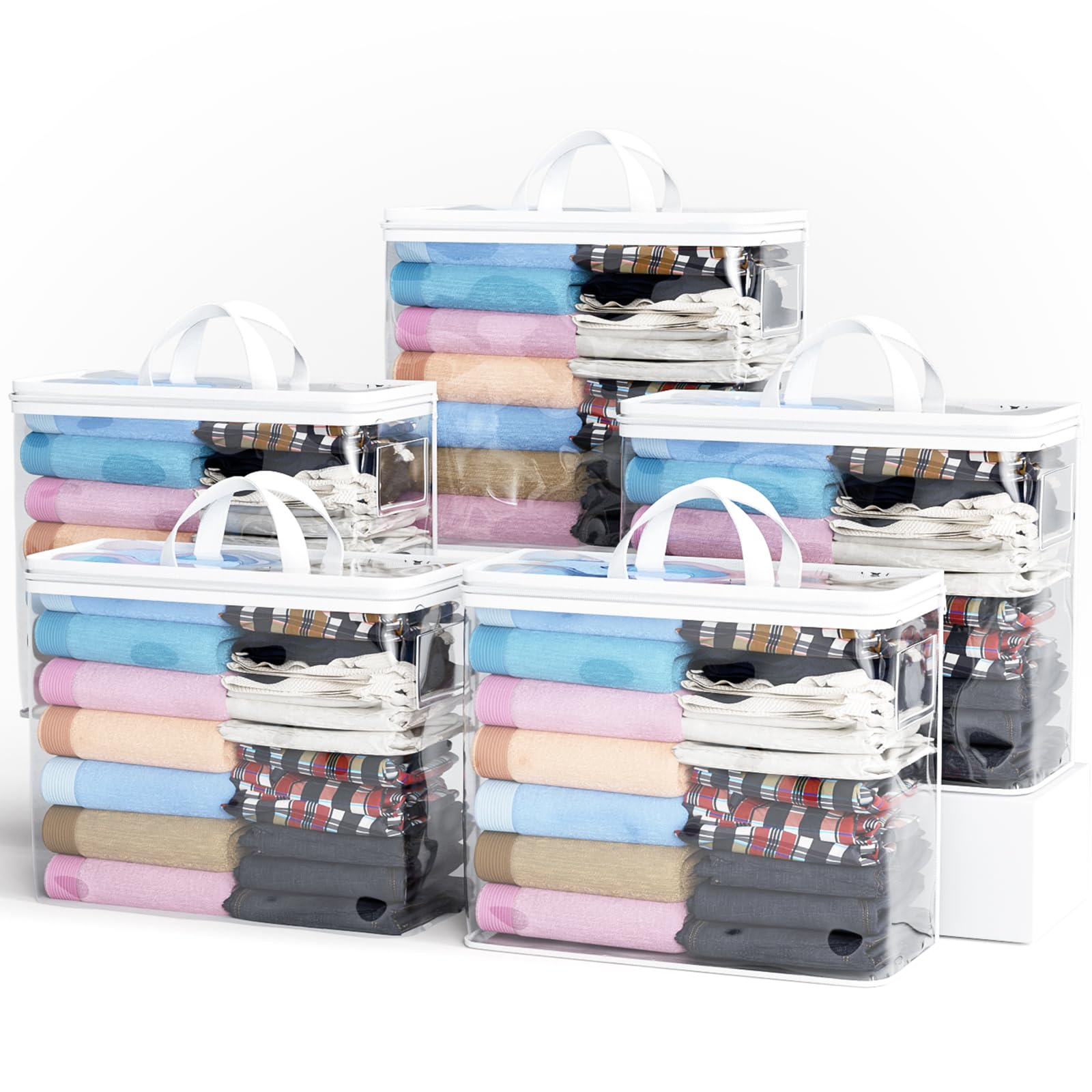 Photo 1 of 5PACK Clear Zippered Storage Bag for Clothes, 22L Clear Storage Bags, and Blanket Storage Bags for Bedding, Blankets, Comforters, Clothing, Books, DVD & CD (White)