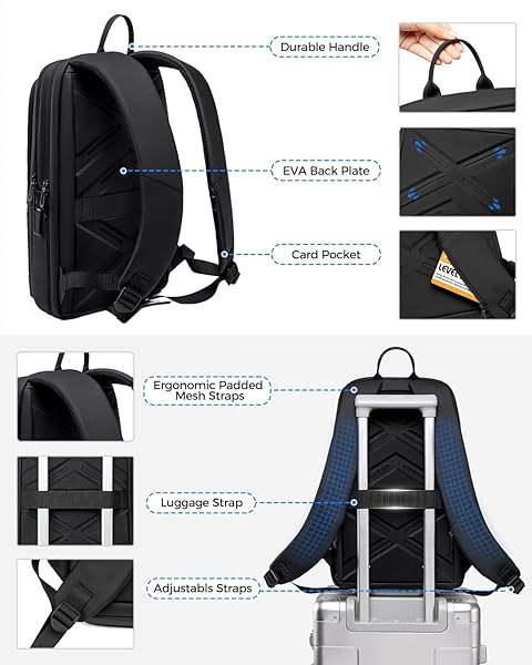 FENREE.GEER SLIM LAPTOP BACKPACK FOR MEN, LIGHTWEIGHT BACKPACK WITH USB CHARGING PORT,WATER RESISTANT 15.6 INCH LAPTOP BAG – BLACK