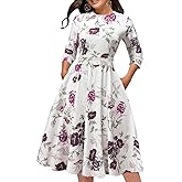 Simple Flavor Women's Floral Vintage Dress Elegant Midi Evening Dress 3/4 Sleeves