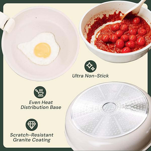 PINNACLE COOKERY 15-PIECE WHITE GRANITE NONSTICK COOKWARE SET – DETACHABLE HANDLES & TEMPERED GLASS LIDS – STACKABLE & COOL-TOUCH – INDUCTION & OVEN SAFE TO 480°F – SCRATCH-RESISTANT, PFOA & PFOS-FREE