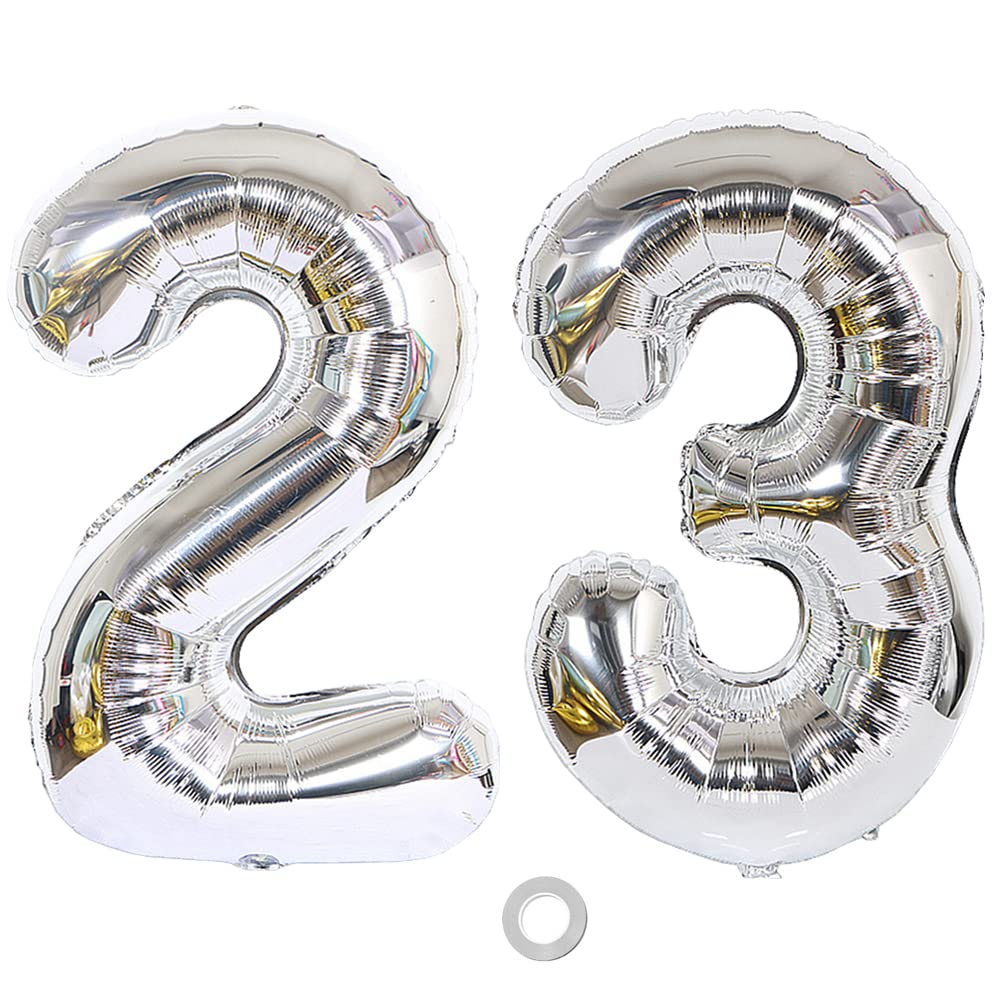 Ceqiny 40 Inch Giant Mylar Balloon - 23rd Number Alphabet Foil Balloon for Birthday Party, Wedding, Bridal Shower, Engagement, Anniversary Decoration, Silver Digit 23