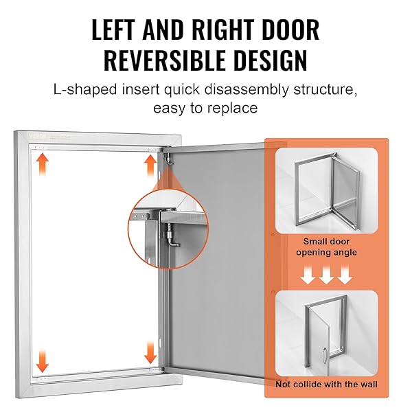 VEVOR BBQ ACCESS DOOR, 18W X 24H INCH SINGLE OUTDOOR KITCHEN, STAINLESS STEEL FLUSH MOUNT, WALL VERTICAL WITH HANDLE, FOR BBQ ISLAND, GRILLING STATION, OUTSIDE CABINET