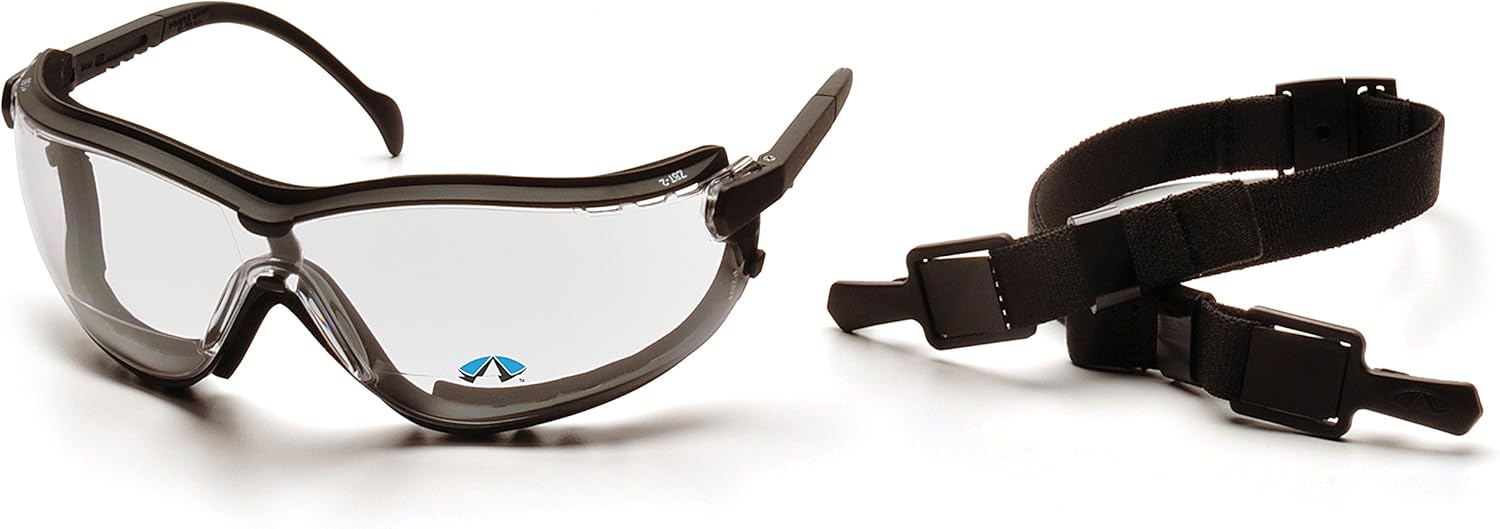 Pyramex Safety V2G Readers Eyewear, Black Strap/Temples, Clear +1.5 Anti-Fog Lens