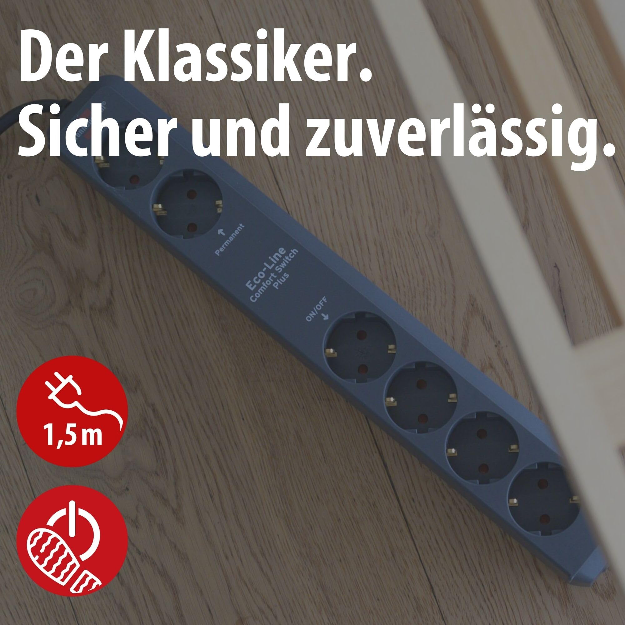 Brennenstuhl Eco-Line Comfort Switch Plus Steckdosenleiste 6-Fach (Mehrfachsteckdose mit 2 permanenten und 4 schaltbaren Steckdosen, beleuchteter Fußschalter) anthrazit 2