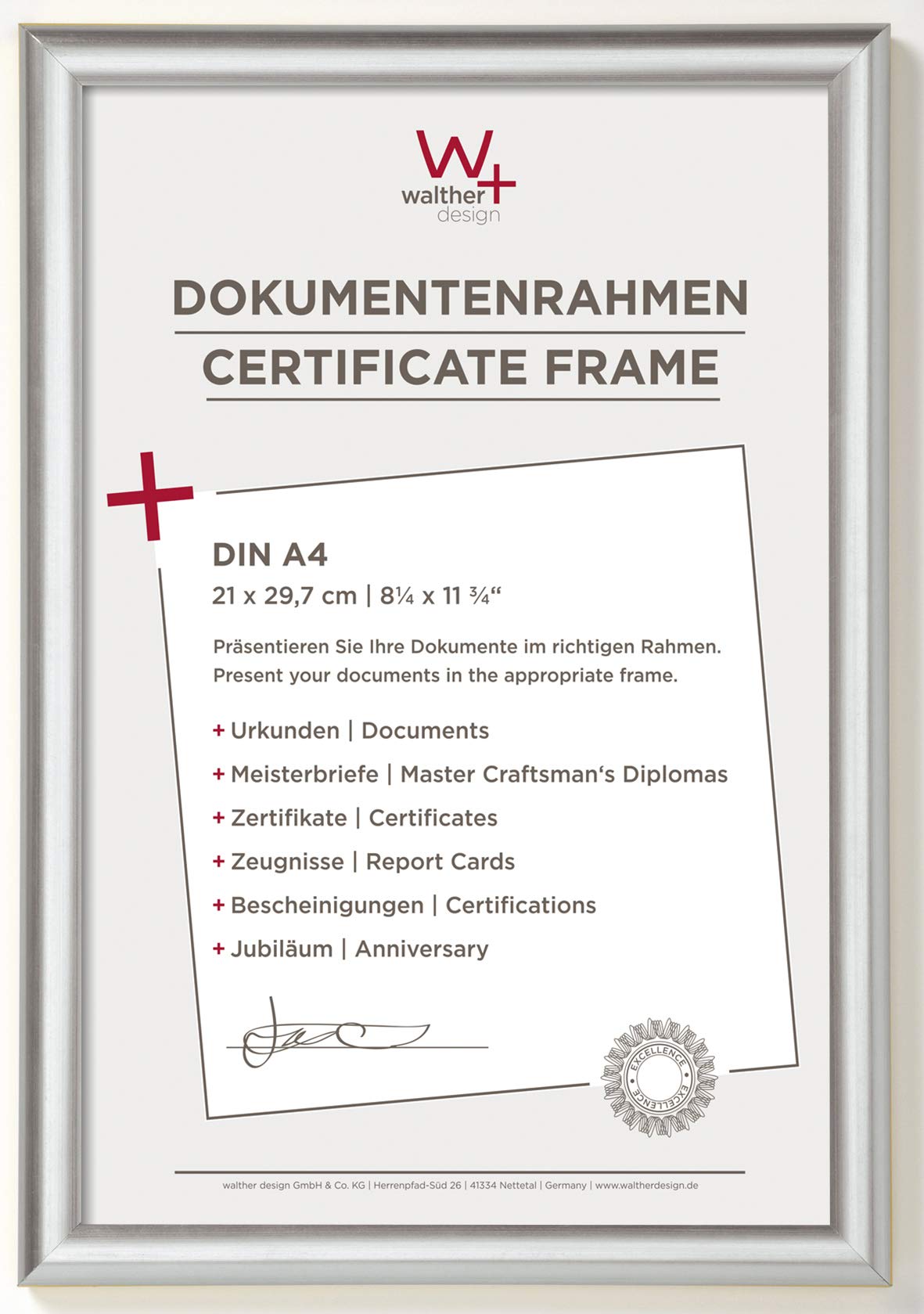 walther design Photo Frame Silver 21 x 29,7 cm (DIN A4) Trendstyle Plastic Frame KP130S