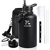 KOLETIKO Insulated Water Bottle 64 oz(COLD for 36 Hrs), Half Gallon Stainless Steel Sports Water Jug, Non-BPA & Leak Proof, Large Water Flask with Straw, Magic Black