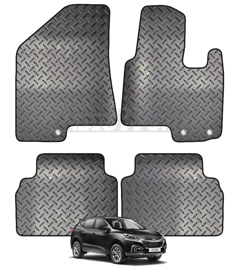 Carsio Rubber 4 Piece Car Mat Set For Hyundai IX35 2010 to 2016 with [3 Clips] Tailored Fit Floor Mat Complete Accessory Black Custom Fitted - All Weather & Heavy Duty, Anti-Slip Backing