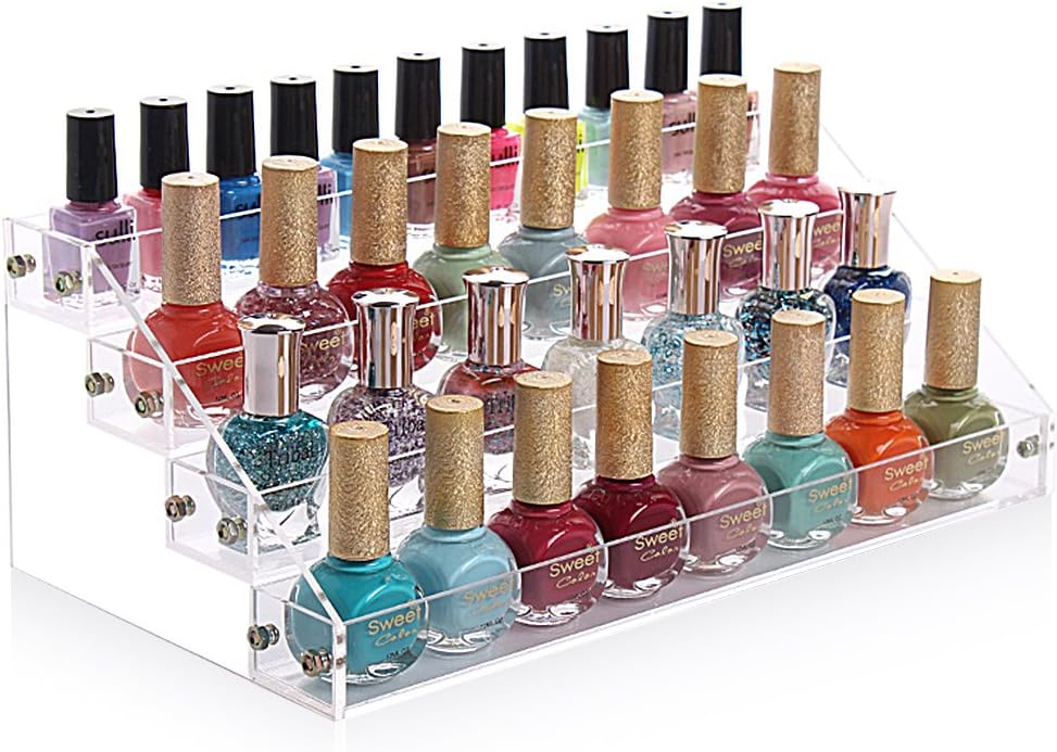 Nail Polish Rack | Multi Level 4 Rows Counter Display Nail Polish Holder | 12.2โ x 6.7โ x 4.7" Clear Acrylic Nail Polish Organizer to Hold Up to 32 Nail Polish Bottles | Transparent | 1597