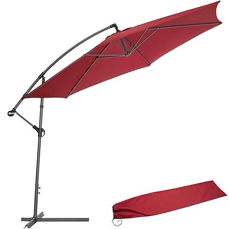 TecTake 800033 Sonnenschirm Ampelschirm mit Gestell + UV Schutz 350cm + Schutzhülle - Diverse Farben - (Rot | Nr. 400625-12)