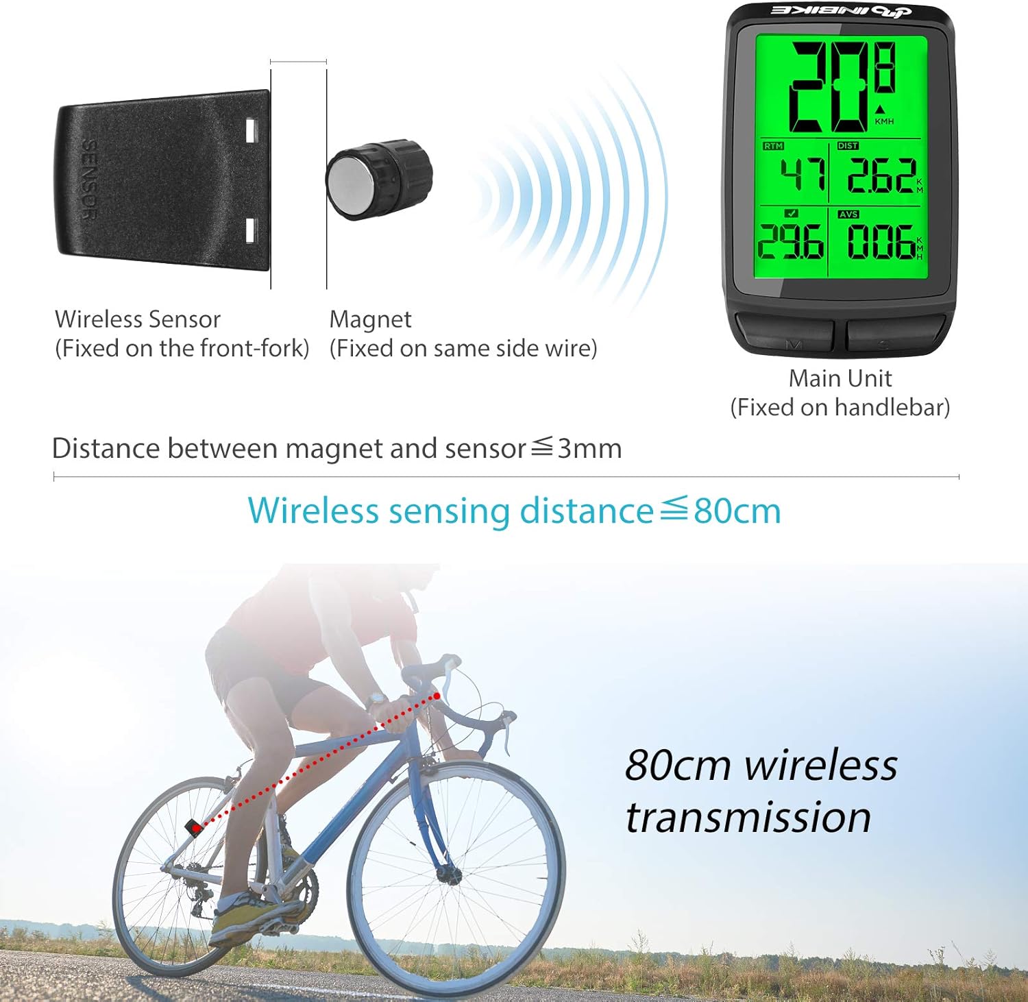 ANVAVA Bike Computer, Bicycle Speedometer, Wireless Cycling Odometer, Multifunctional & Waterproof, Smart Backlight, HD Digital LCD Big Display, Auto Power Off & Wake-up, Easy to Install : Sports & Outdoors