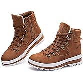 FRACORA Womens Combat Boots Lace Up Ankle Boots Winter Snow Boot Side Zipper Fashion Booties
