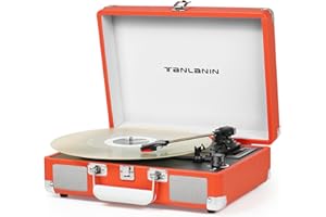 TANLANIN Vinyl Record Player Vintage 3-Speed Bluetooth Suitcase Portable Turntables with Built-in Speakers, USB Recording, 33 45 78 RPM Belt-Driven LP Player Support RCA Out AUX-in Headphone Jack, Red