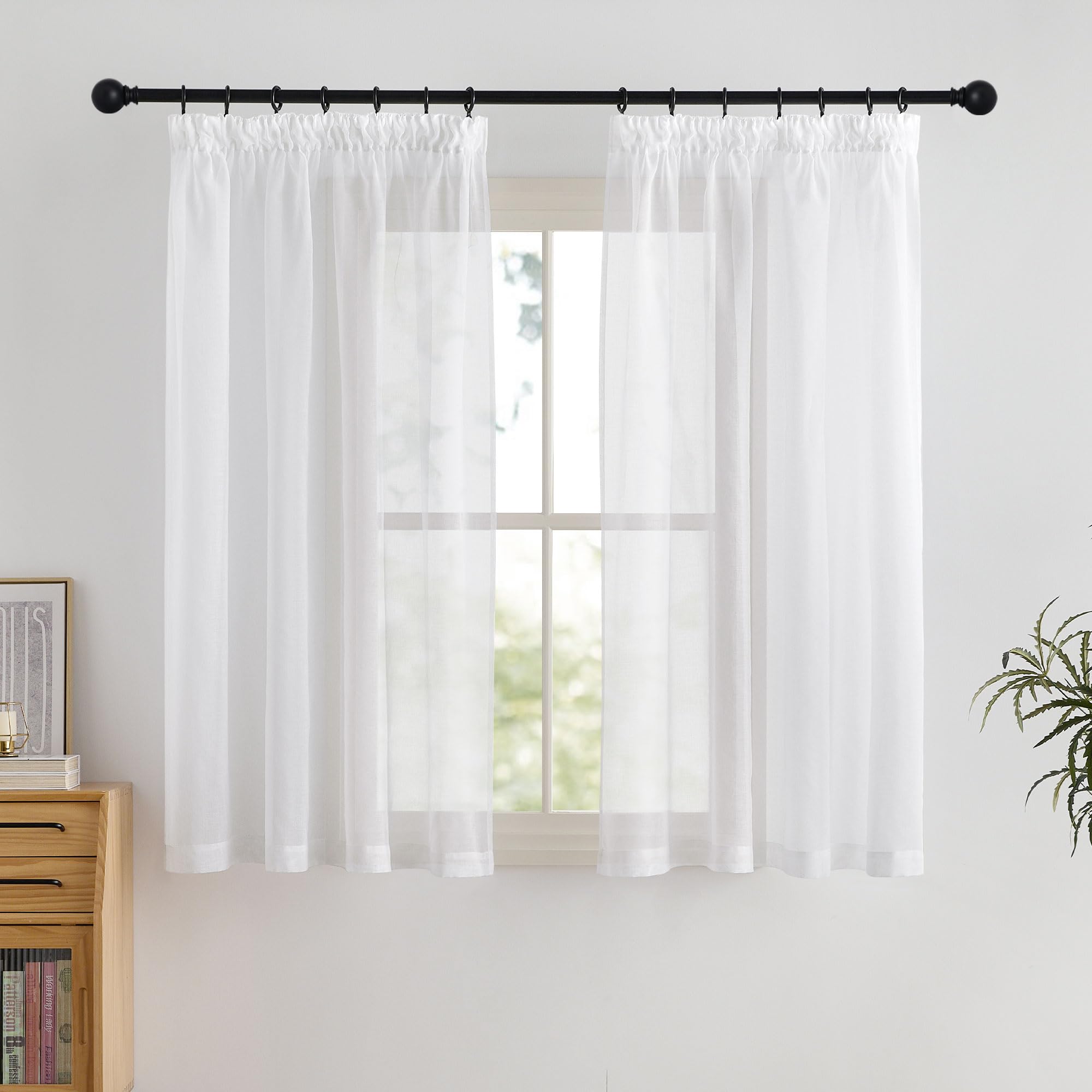 PONY DANCE White Voile Curtains - Linen Sheer Net Curtain Pencil Pleat Privacy Protect Window Dressing Curtains for Bedroom/Kids Room, 2 Panels, W 55 inch x L57, 140CM x 145CM — image 1