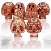 Pinkunn 6 Pcs Day of The Dead Skulls Ofrenda Decorations, Halloween Mexican | Dia De Los Muertos Terracotta Talavera Ofrenda Altar, Miniature Mexican Fiesta Halloween Altar, Ofrenda Home Table Decor