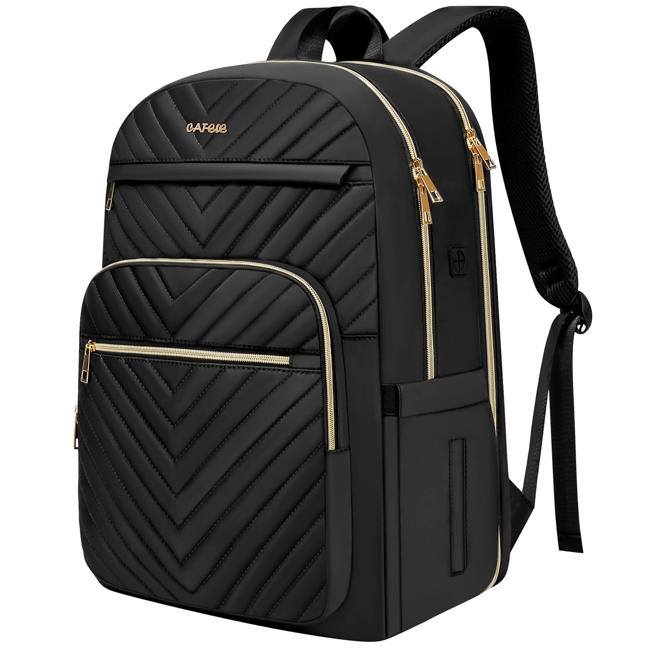 CAFELE Laptop Backpack 17.3 Inch Stylish Daypack with USB Port, Water-repellent College Bookbag,Large Bagpack for Travel/Business/Women/Quilted Black
