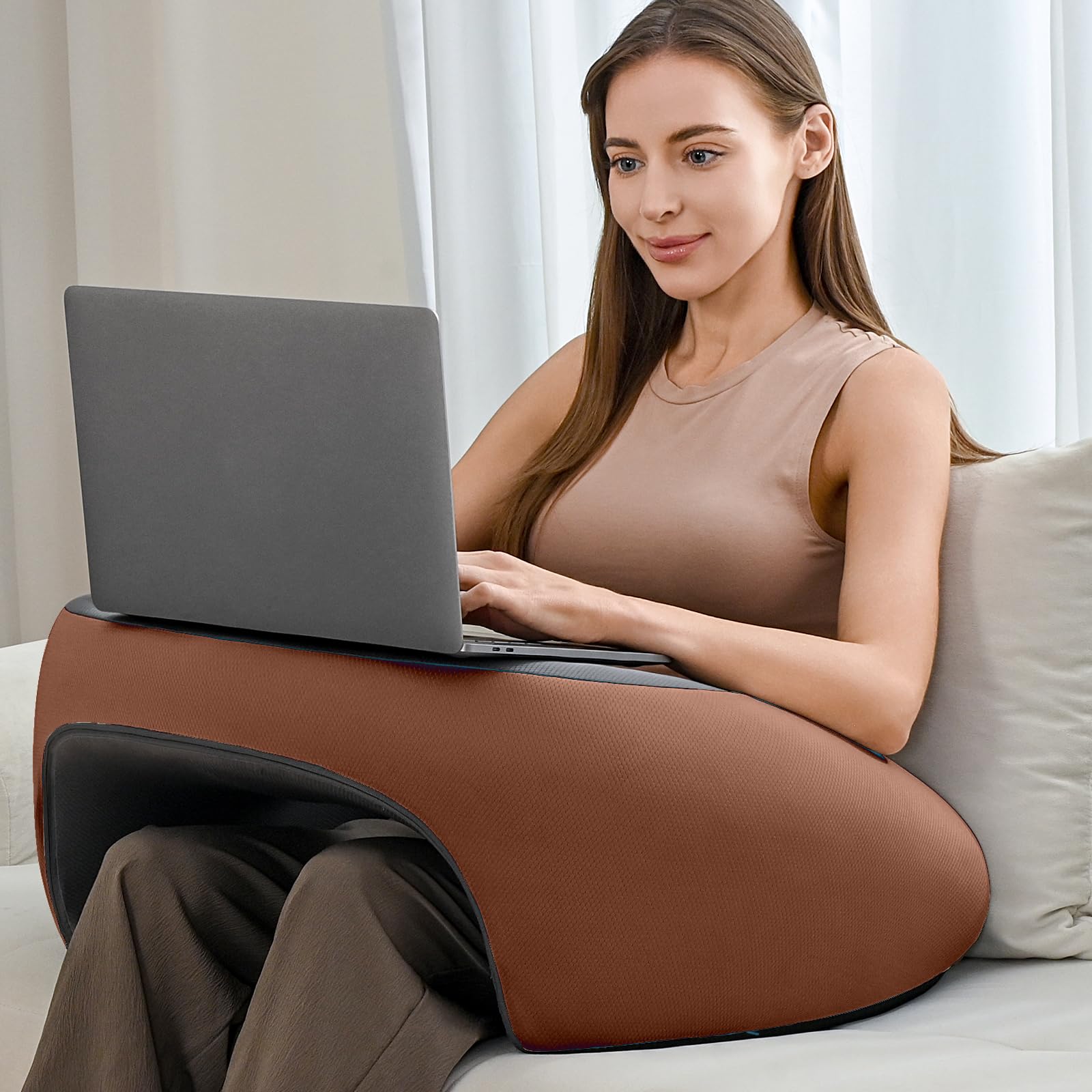 Olumoon Reading Pillow, Lap Desk Pillow for Adult, Gaming Pillow Memory Foam for Arm Support, Arm Rest for Working, Crocheting, Playing Game or Siting in Bed, Floor, Sofa (Brown)