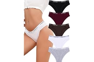FINETOO Underwear Womens Cotton Underwear Cheeky Sexy Bikini Panties Stretch Elastic Waistband Hipster 5 Pack