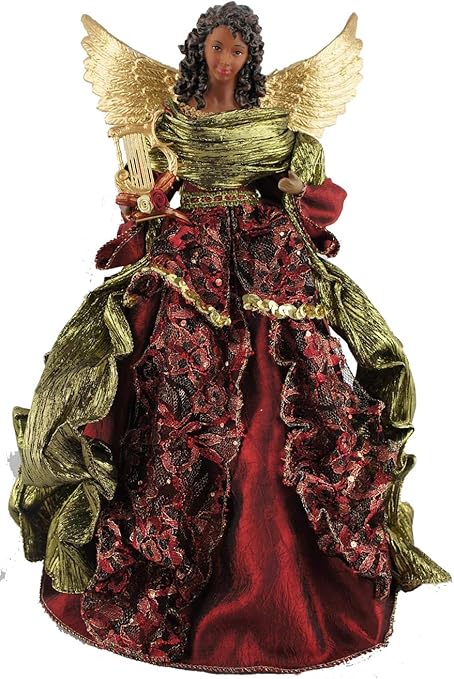 Amazon Co Jp Santa S Workshop クリスマスエンジェルツリートッパー 高さ15インチ レッド ゴールド グリーン ホーム キッチン