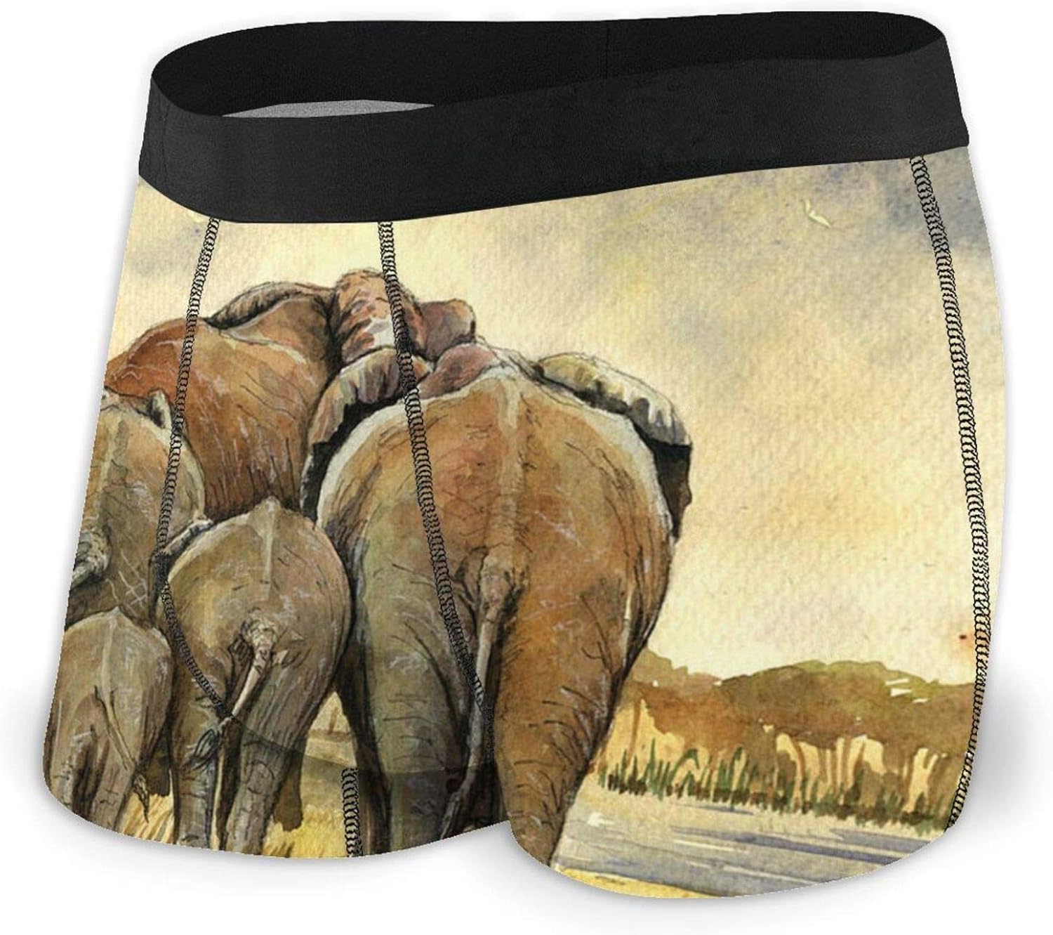 Kimisoy Elephants Herd Boxer Briefs for Men Stretch Underwear No Ride