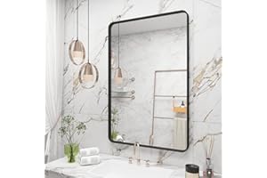 VANLIO 24x36 Black Bathroom Mirror for Wall, Matte Metal Framed Rectangle Vanity Mirror, Rounded Corner, Shatterproof, Anti-Rust (Horizontal/Vertical)