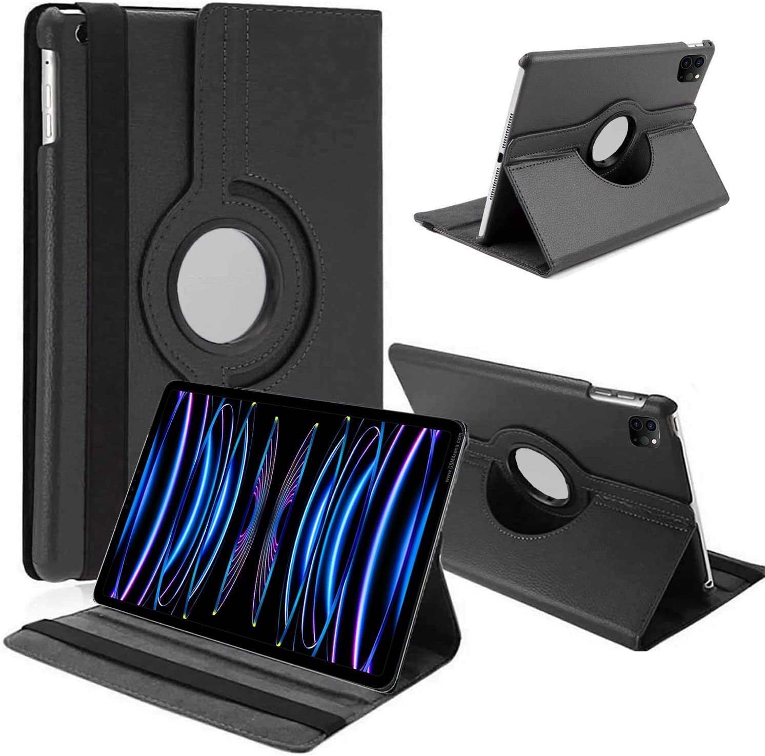 For iPad Pro 12.9 Case 3rd-4th-5th Generation (2021/2020/2018 Model) 360 Leather Wallet Rotating Durable Protective Cover (Black)