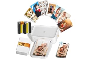 HPRT CP4100 4x6 Photo Printer with 108 Sheets & 2 Ribbons, Full-Color Thermal Dye Sublimation Wi-Fi Printing, Portable Instant Picture Printer for iPhone/Android, AR Video, Fun App, Home Use, White
