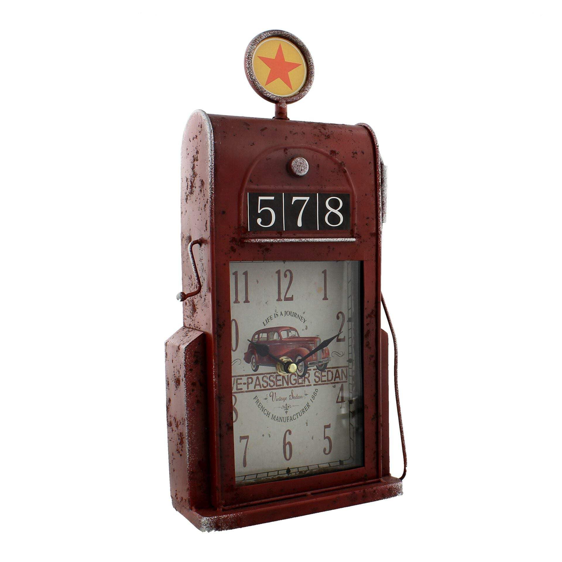 Hometime Metal Mantel Clock - Retro Style Petrol Gas Pump