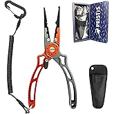 Pristis UTA II Fishing Pliers, Multi-Function Split Ring Plier Gear, Saltwater Resistant Teflon Coated Locking Hook Remover Cutter, Stainless Steel Top & Aluminum Body Tool Kit Tackle Set for Bass