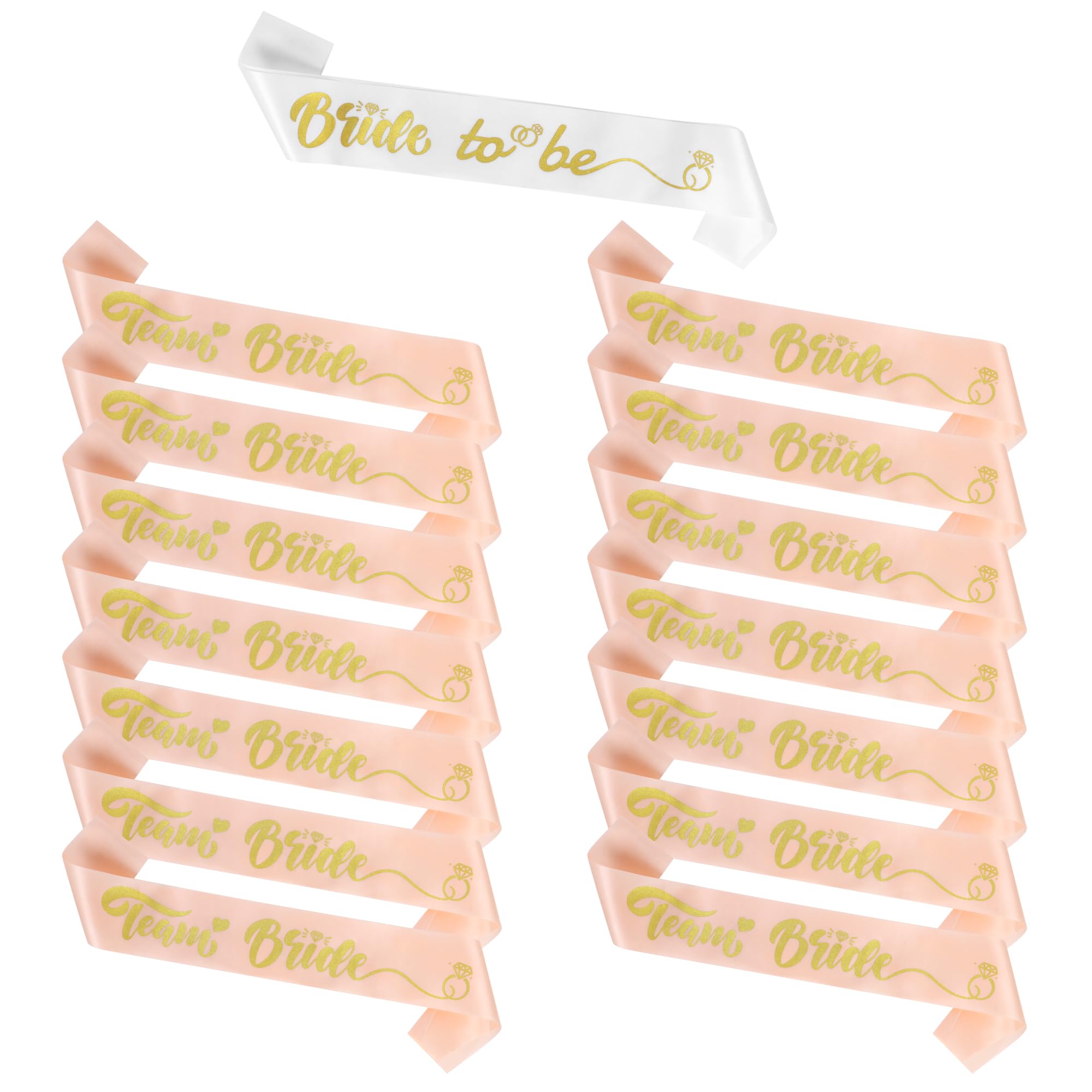 Iridsmole 15Pcs Hen Party Accessories Sashes Sets, 14 Rose Gold Team Bride Sashes, 1 White Bride to Be Sash for Hen Night Party, Hen do Sashes for Wedding, Bridal Shower Party, Bachelorette Party