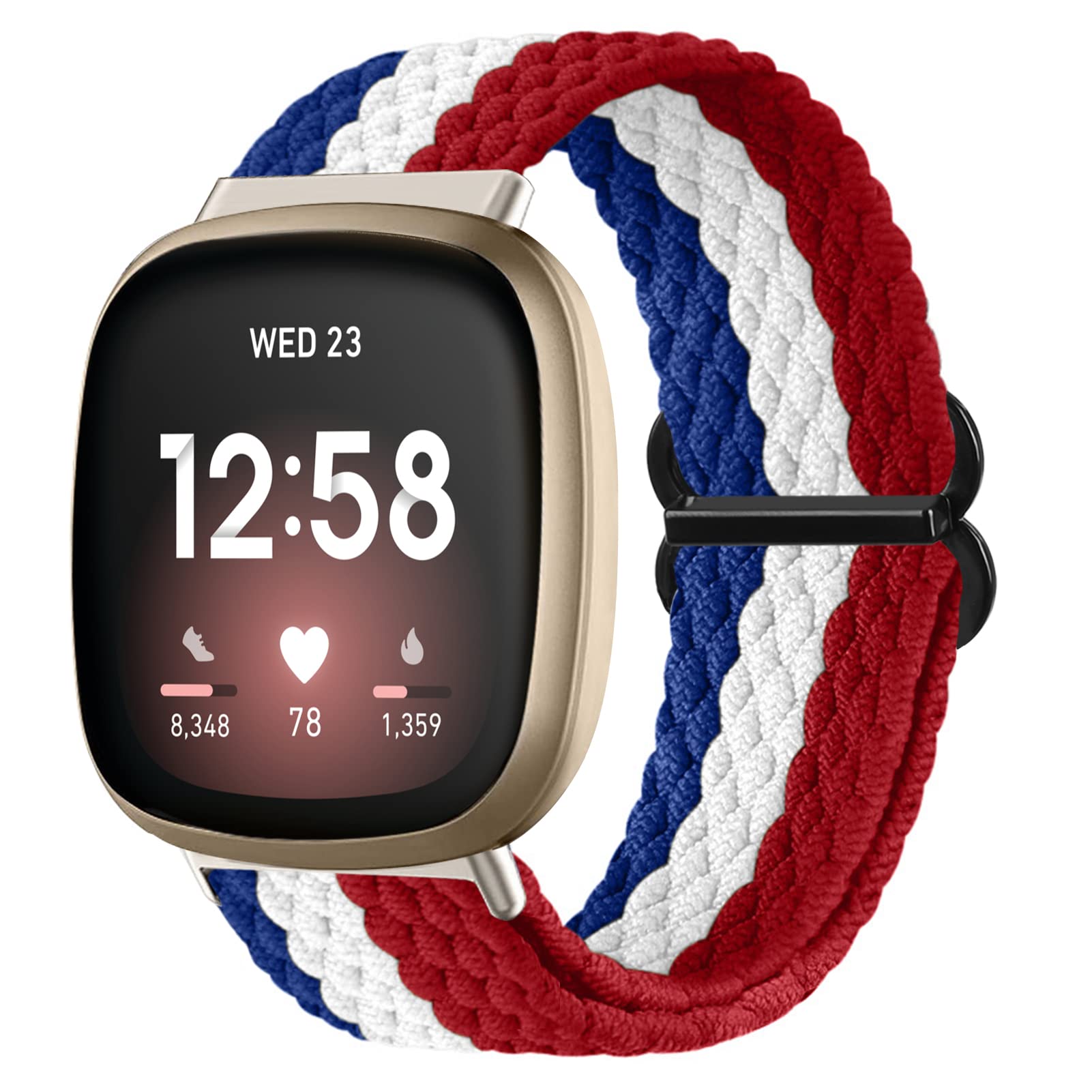 Vozehui Braided Solo Loop Strap Compatible with Fitbit Versa 3/Sense, Breathable Elastic Soft Nylon Adjustable Sport Strap Replacement Band for Versa 3/Sense, Women Men