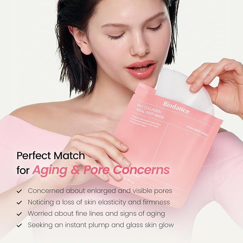 Bio-Collagen Real Deep Mask, Maschera Viso Notturna in Idrogel, Idratante e Rimpolpante, Minimizza i Pori e Migliora l'Elasticità, K-Beauty Skincare Coreana | 4 Pezzi