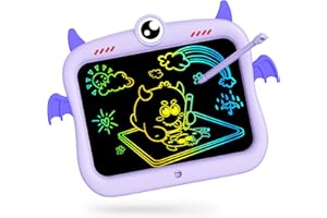 TEKFUN LCD Writing Tablet Doodle Board - 8.5 Inch Monster Colorful Erasable Drawing Pad - Kids Travel Essentials - Educational Toddler Toy for Ages 2-8 - Purple