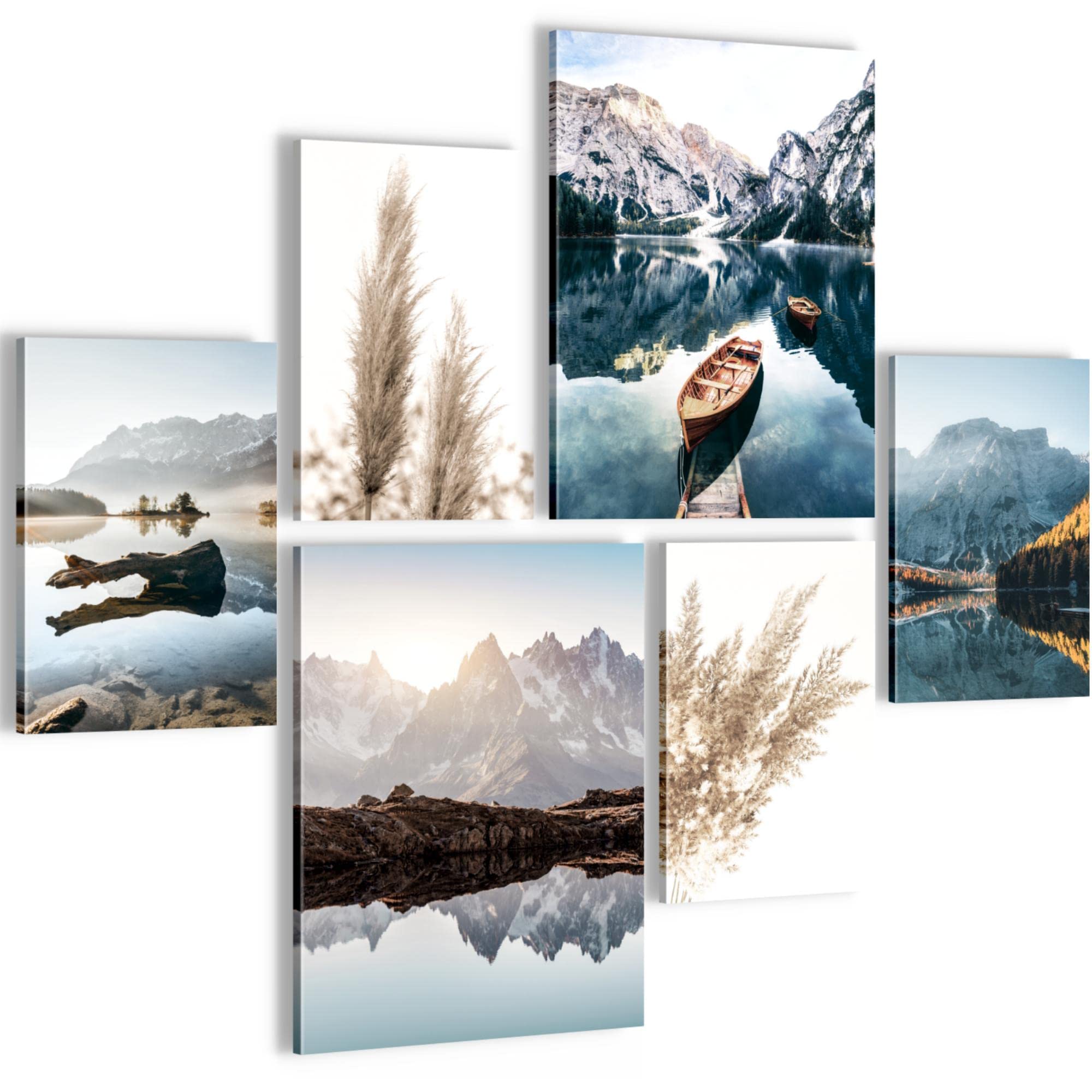 Set of Wall Pictures Lake Mountains - STYLISH, NO FRAME REQUIRED - Modern Collage Nature - Living Room Bedroom - N003663a