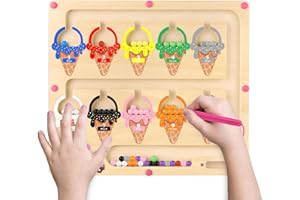 Wooden Magnetic Color & Number Maze Board, Strong Magnets Montessori Educational Puzzle Game for Toddlers 2-5, Fine Motor Ski