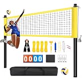 32ft Heavy Duty Portable Adjustable Volleyball Net Outdoor Beach | Set Aluminum Poles, Anti-Sag, Height Adjustable|Multiple Size| for backyard, beach, lawn play With Arm Sleeves