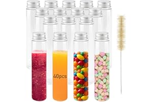 ZEONHEI 40 PCS 110ml Clear Plastic Test Tubes with Screw Caps, 140 x 32mm Flat Test Tubes, Plastic Storage Tubes for Bath Sal