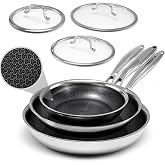 USELUCK Hybrid Non Stick Frying Pans with Lid,8/10/12 inch Frying Pan Set | Stainless Steel Skillet with Honeycomb Surface,Oven-Safe,PFAS-Free,Compatible with All Cooktops.