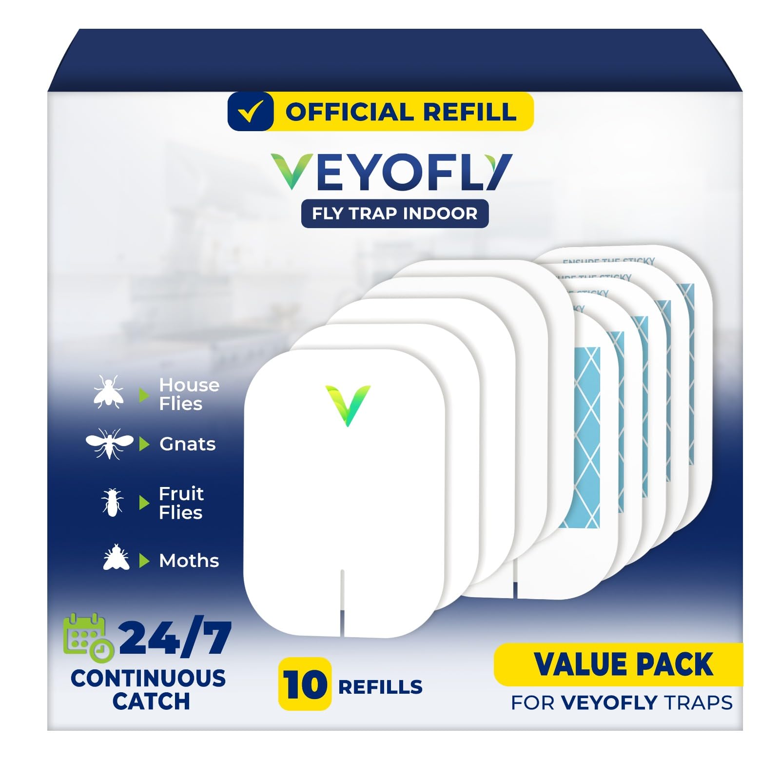 Photo 1 of VEYOFLY Fly Trap Indoor Refill, Fruit Fly Traps for Indoors, Gnat Traps for House, Fly Catcher, Fly Trap, Plug in Catch for Fruit Flies, Moths, Gnats, Mosquito Trap (Pack of 10 Refills)